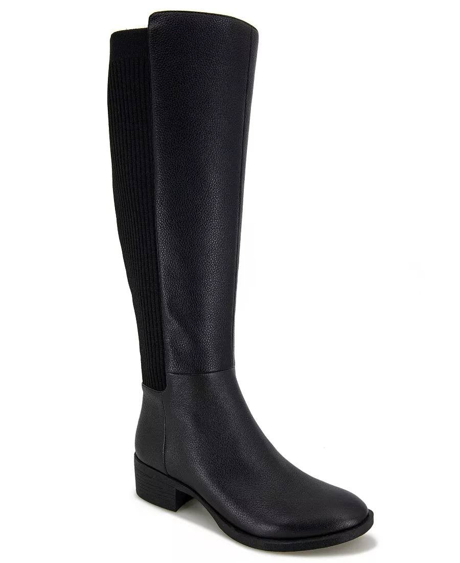 Kenneth Cole Levon Boots 6.5M Black Suede Tall Wide‑Shaft Round Toe NIB msrp$220