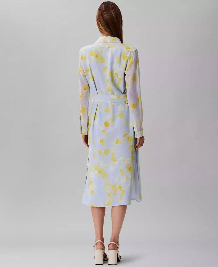 Calvin Klein Jeans Women’s Printed Chiffon Belted Shirtdress Blue M NWT $149