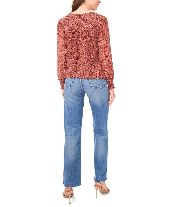 Sam & Jess Blouson V‑Neck Top Crisp Merl M NWT Lightweight Modern MSRP$59