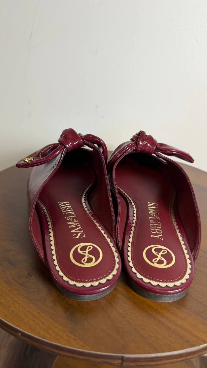 Sam & Libby Marley Mules 8.5 Mahogany Pointed Toe Bow Slip‑On NIB msrp$70