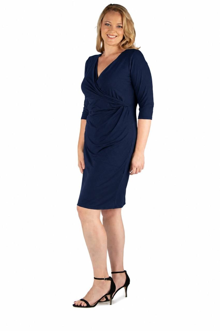 24Seven Comfort Apparel Plus Size Knee Length V‑Neck Dress Navy 3X NWT $56