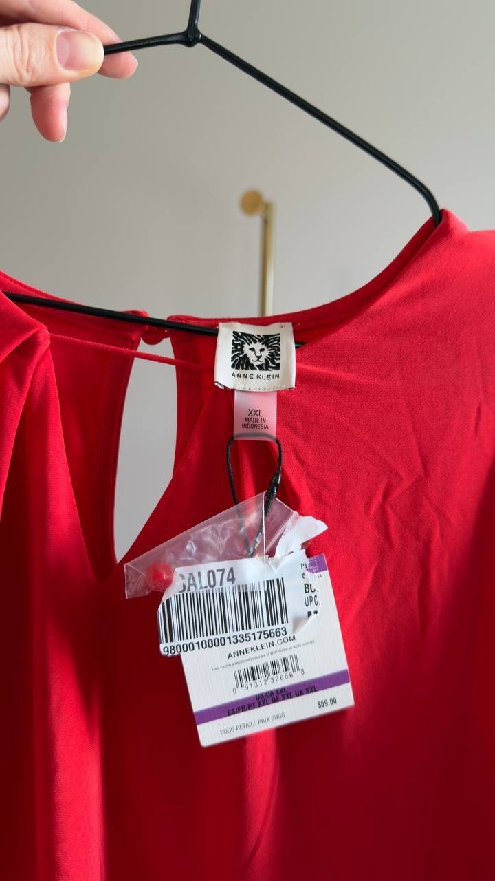 Anne Klein Pleat‑Neck Flutter‑Sleeve Blouse Red Begonia XXL NWT $69