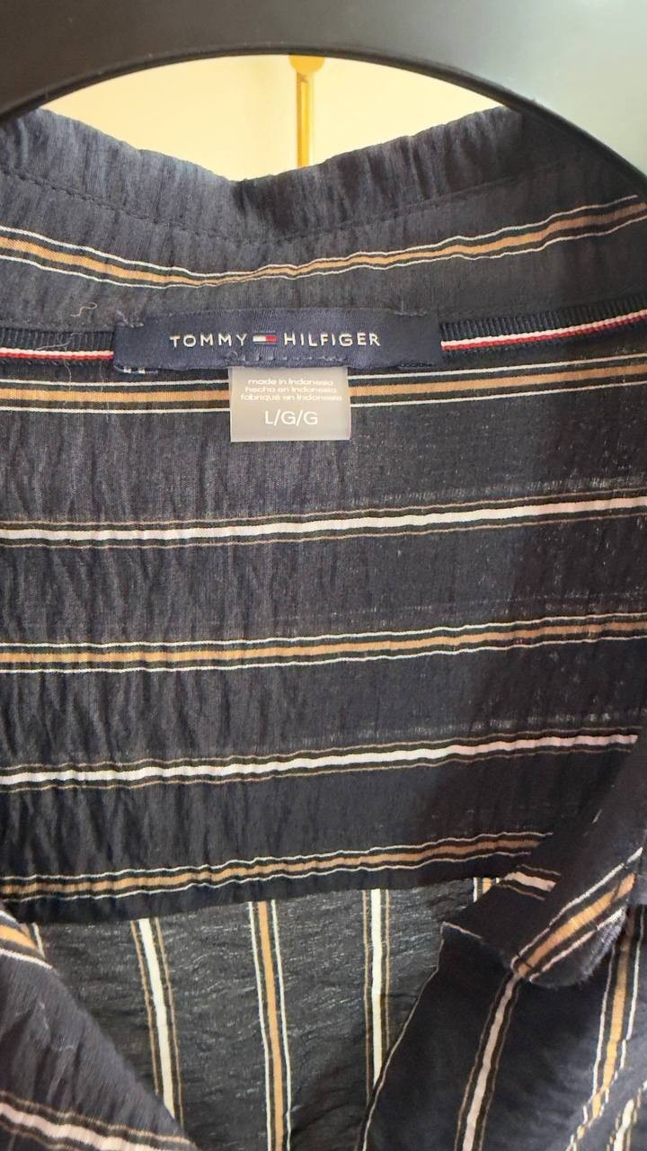Tommy Hilfiger Striped Long‑Sleeve Popover Top Navy Multi L NWT $89