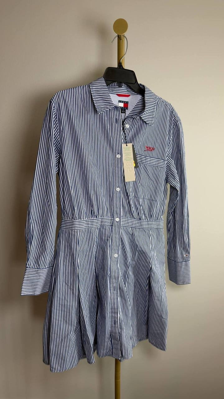Tommy Jeans Women’s Pinstripe Poplin Shirt Dress White/Blue M NWT $99.50