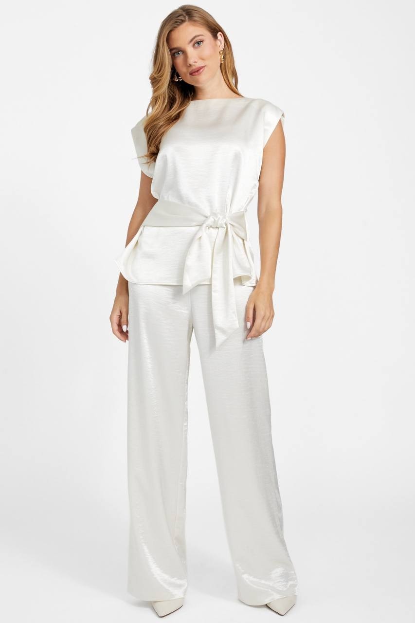 Guess Satin Wide Leg Pants White XS NWOT $139