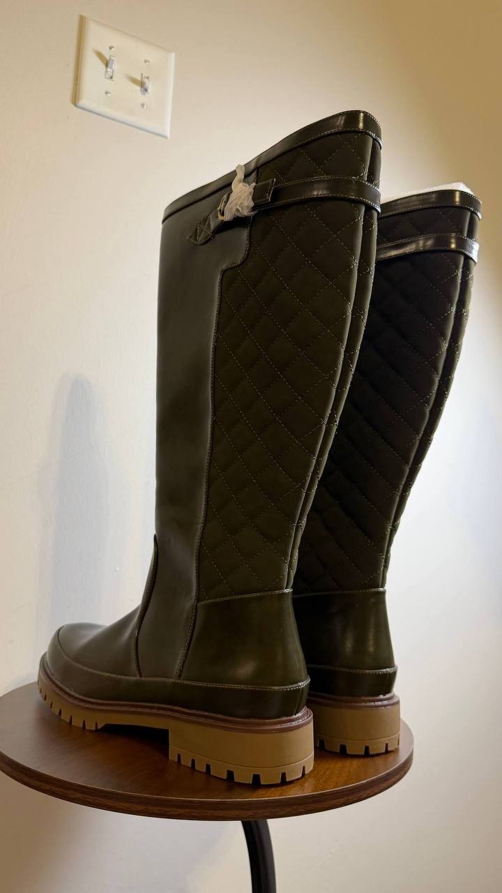 Journee Zemmie Boots 11M Olive PU Knee‑High Lug Sole Almond Toe NIB msrp$128