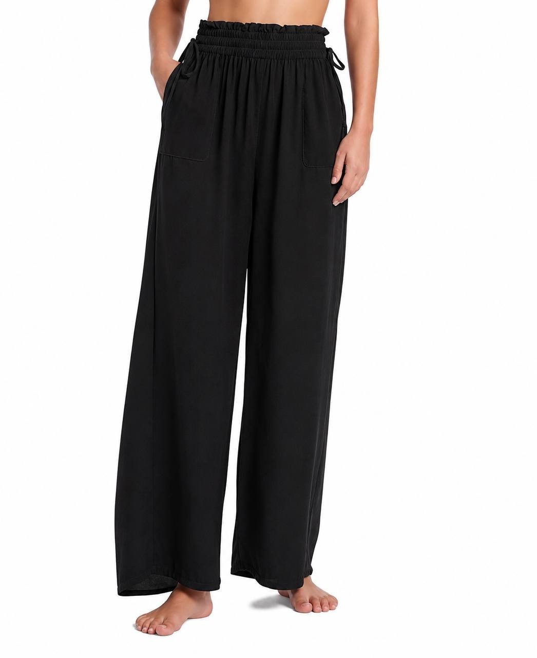 Red Carter Hammered Wide Leg Cover‑Up Pants Black L NWOT $82