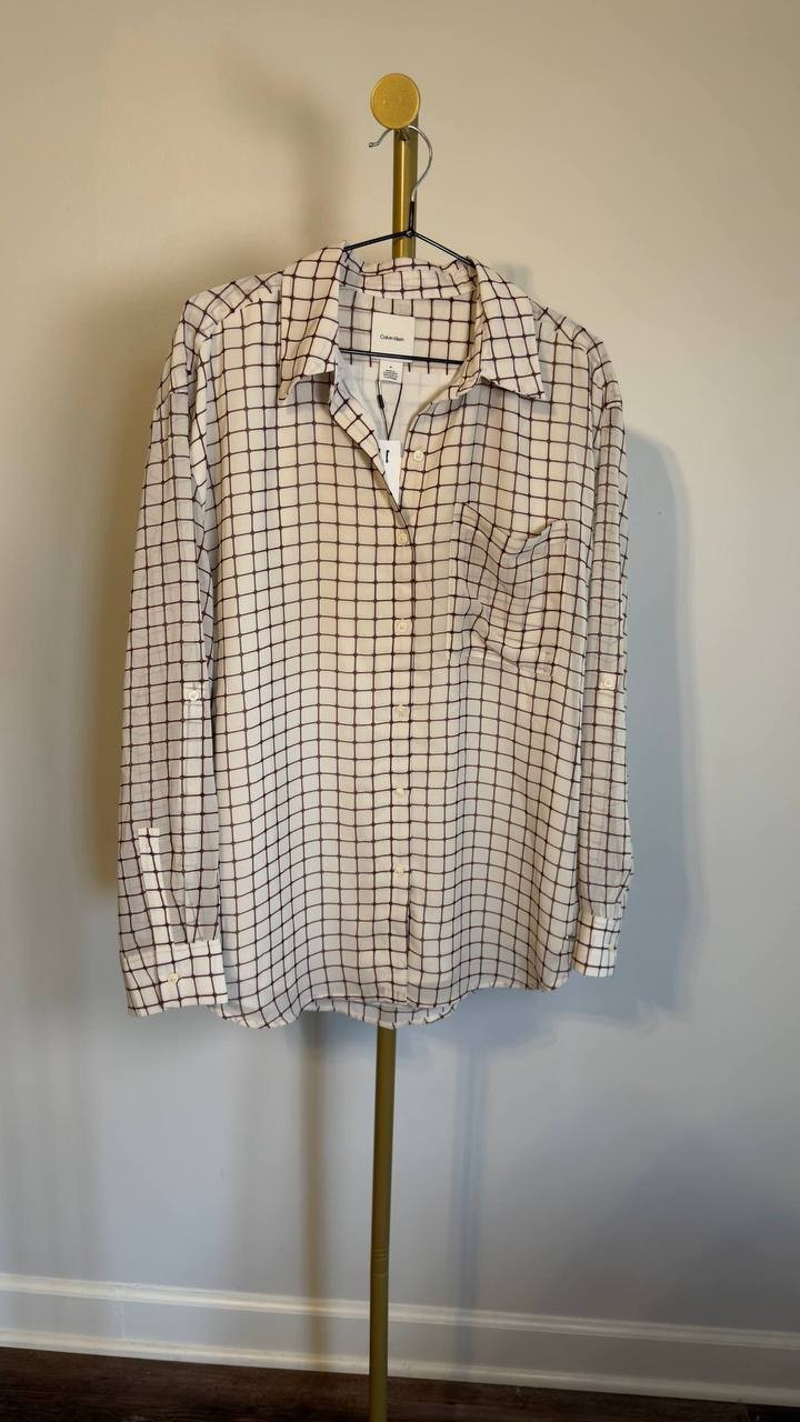 Calvin Klein Blusa con Bolsillo y Manga Enrollable Multi M NWT $79