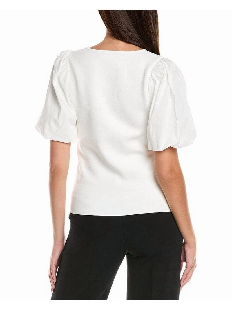 T Tahari Square Neck Top White Star Textured Knit Size XL NWT $88 need wash