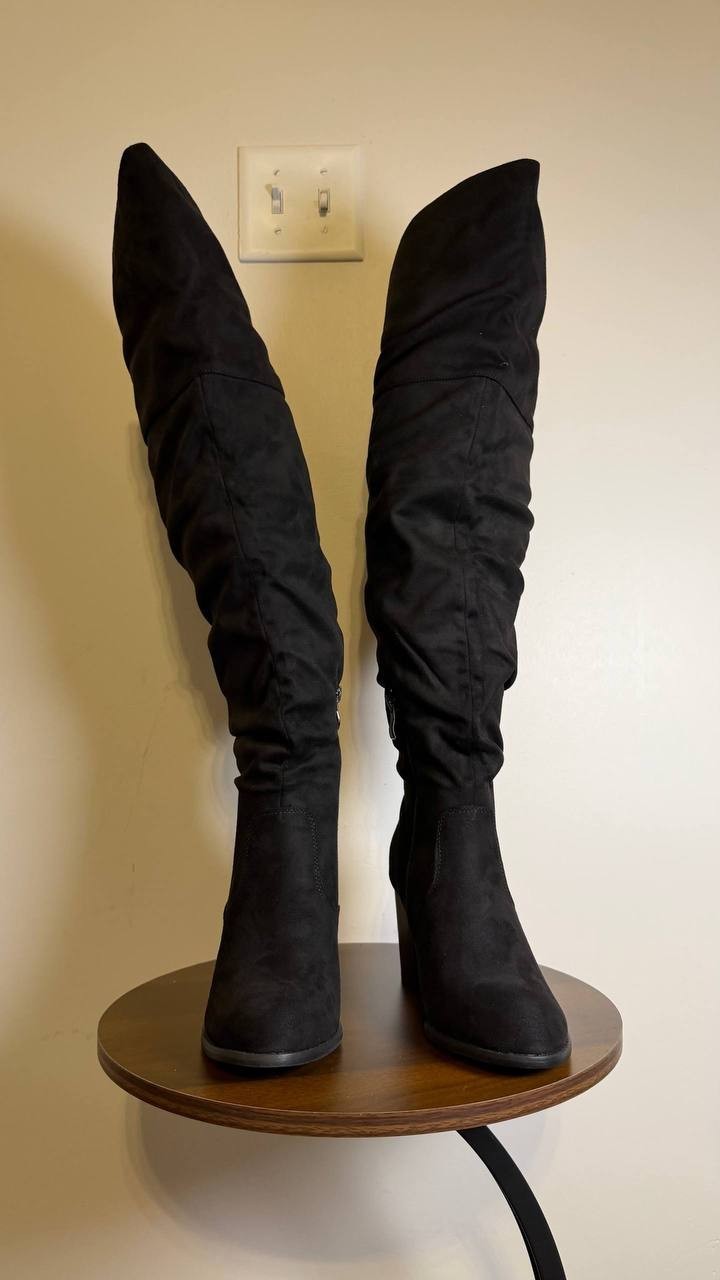 Journee Kaison High Boots 8M Black Faux Suede Over‑Knee  New msrp $89.99