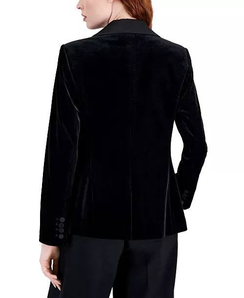 Tahari ASL Velvet Faux-Double-Breasted Blazer – Black, Size 18