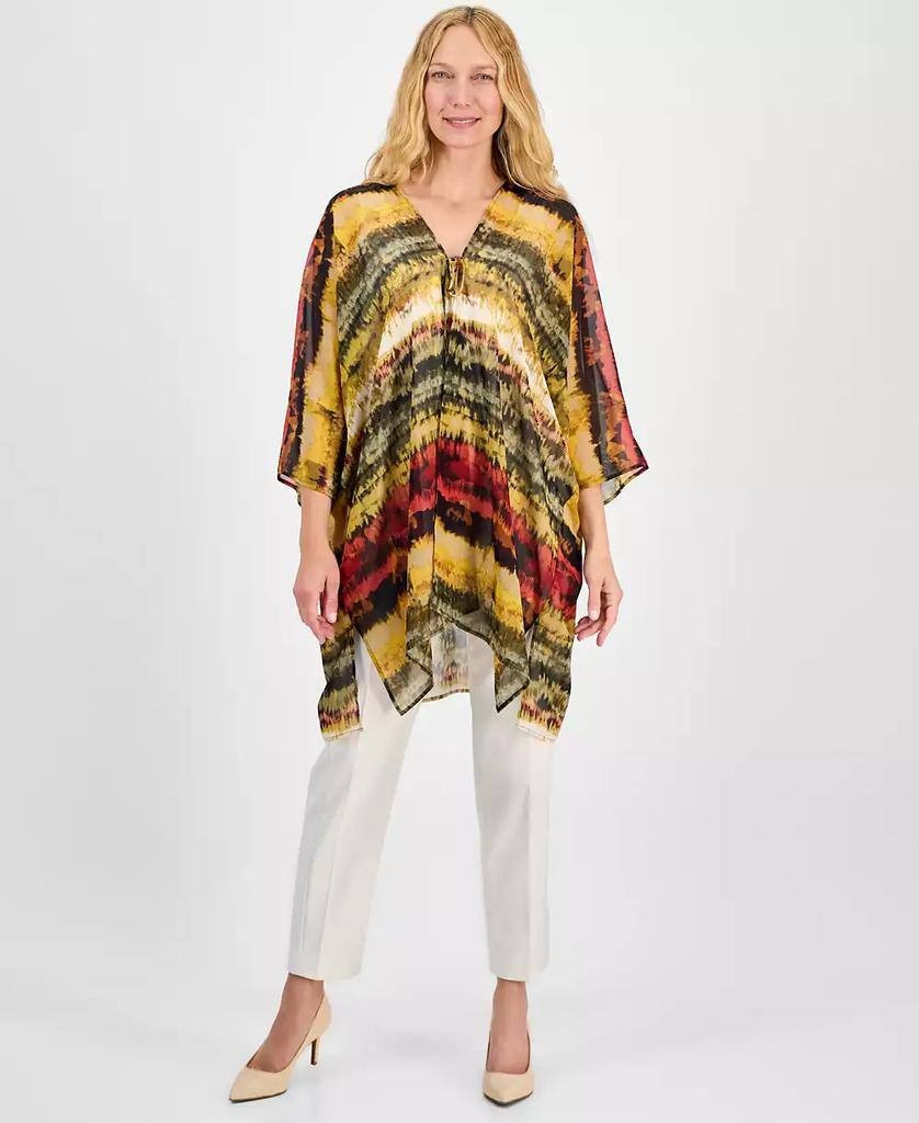 Anne Klein Tie-Dyed Tie-Neck Kimono Red/Yellow 1SZ NWT $89