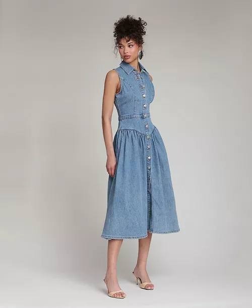 Avec Les Filles Spread Collar Snap-Front Midi Dress Satin Wash 8 NWOT $169