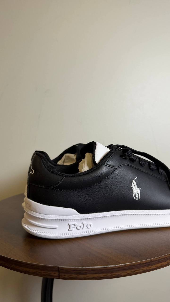 Polo Ralph Lauren Heritage Court II Leather Sneakers Black White 8.5 NWB $145