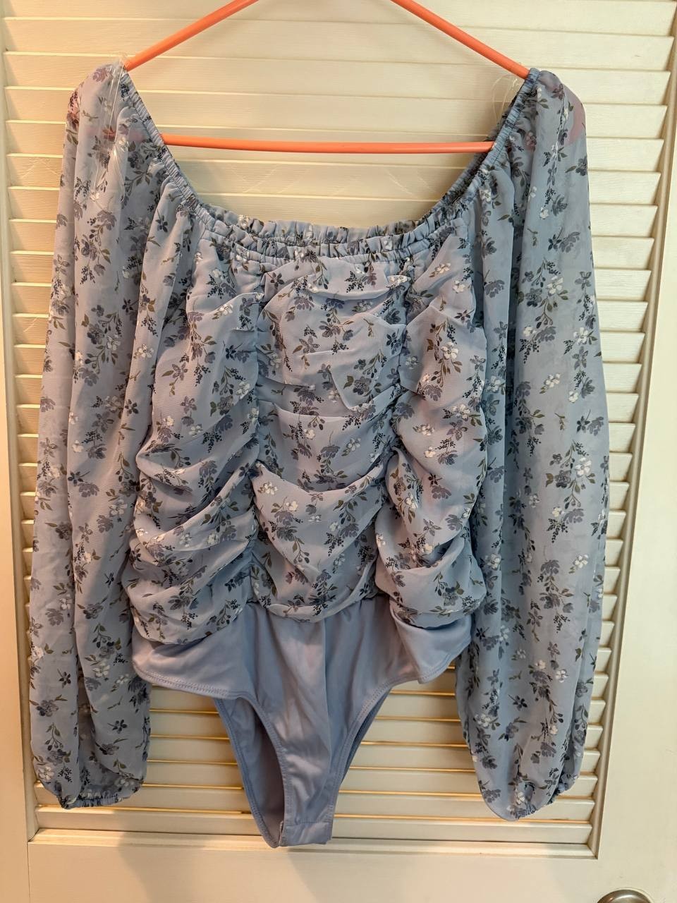 Celebrity Pink Ruched Long-Sleeve Juniors Bodysuit, Blue Knit, Snap, S-XL