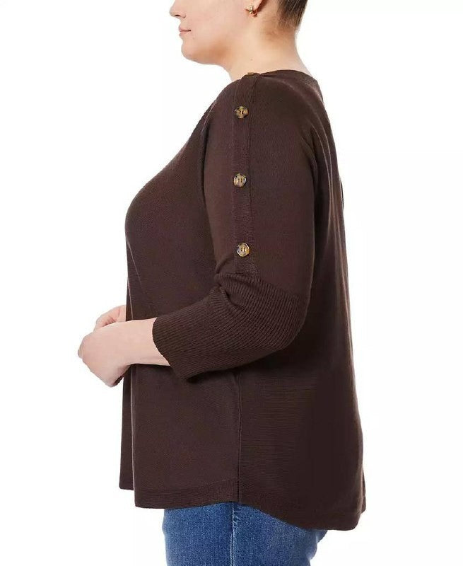 Melissa Paige Button‑Sleeve Boat‑Neck Sweater – Chicory Coffee – XL– NWT–$46.50
