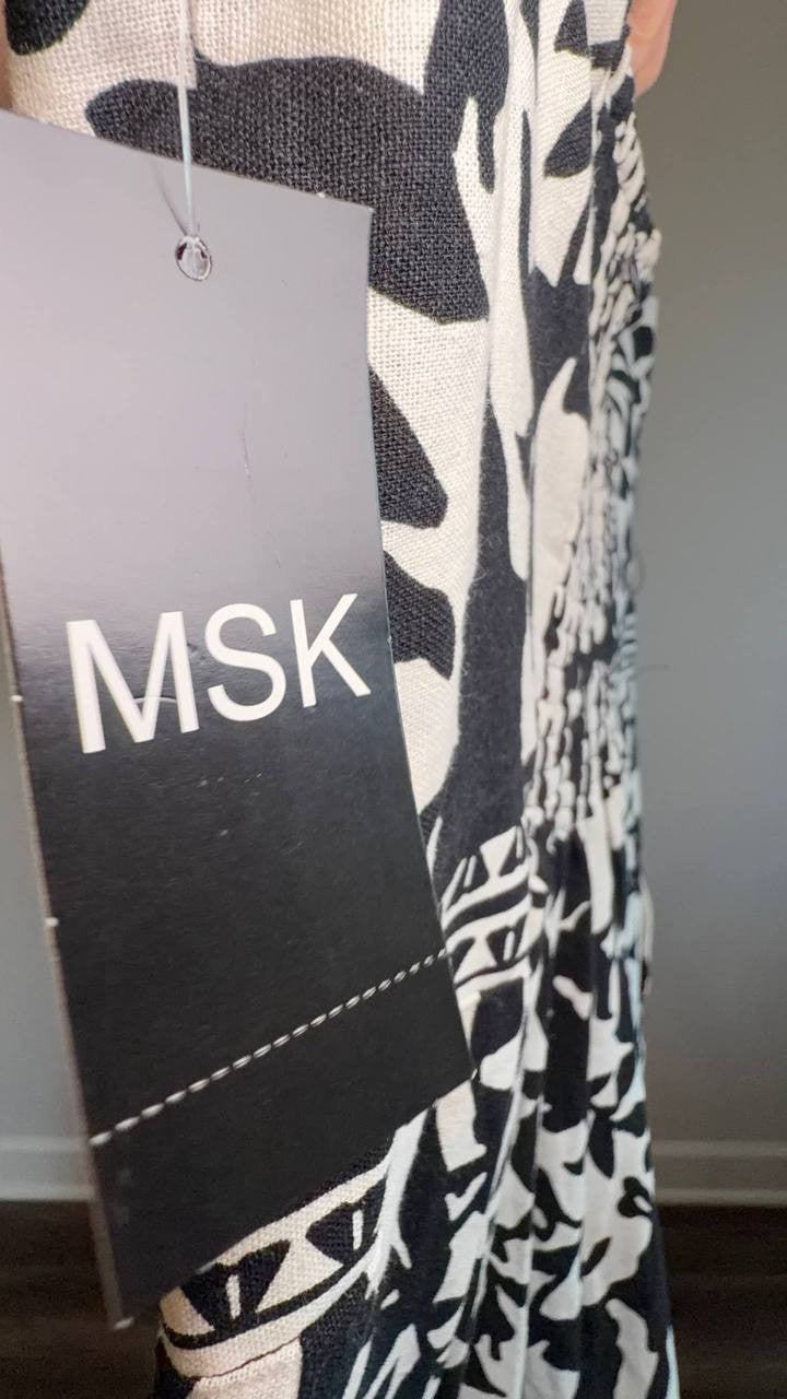 MSK Strapless Smocked Floral Wide‑Leg Jumpsuit Black XL NWT $119