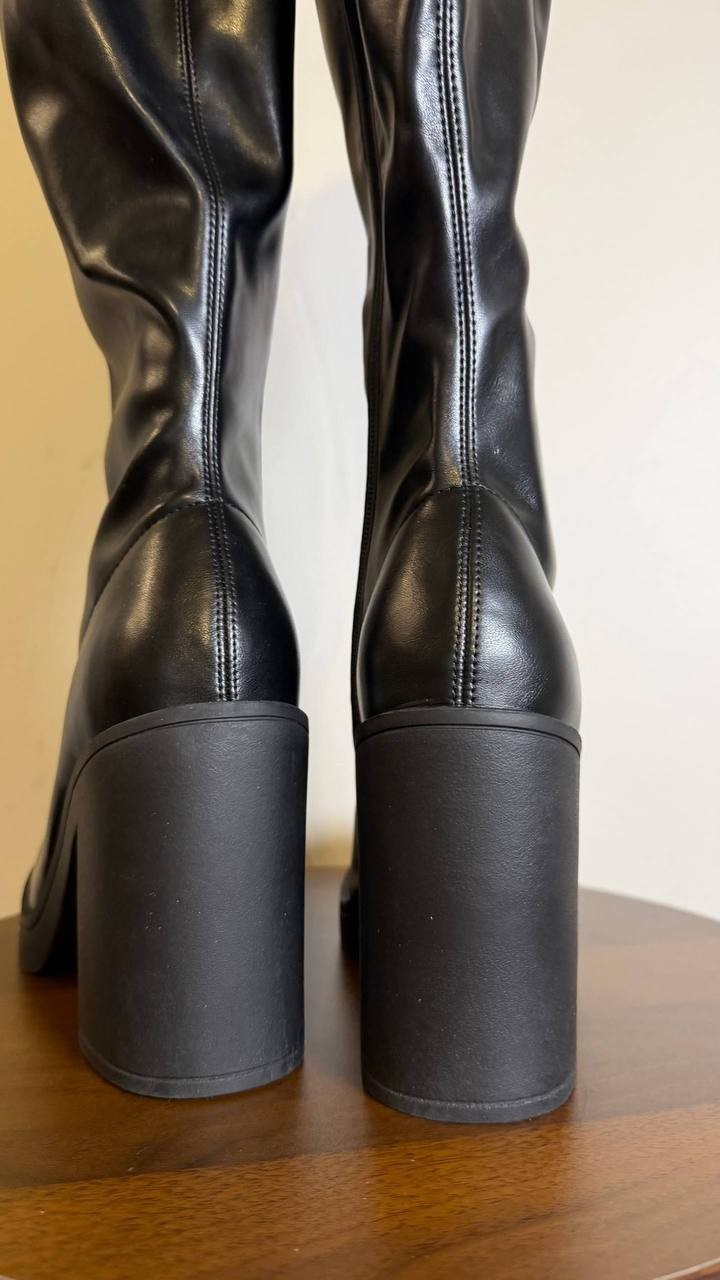 Madden Girl Dreammerr Boots 7 Black Stretch Knee‑High Block Heel NIB msrp$99