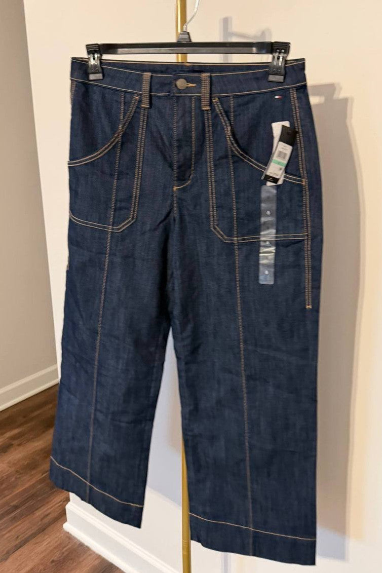 Tommy Hilfiger High‑Rise Wide‑Leg Crop Jeans Dark Blue Size8 NWT msrp$99.50