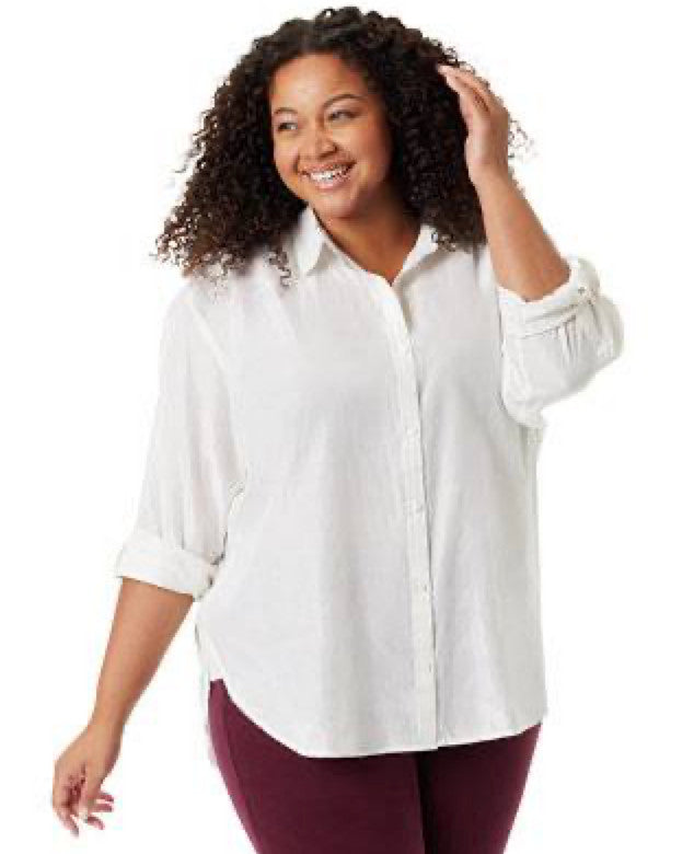 Gloria Vanderbilt Amanda Metallic Button‑Down Shirt White size1X NWT msrp$48