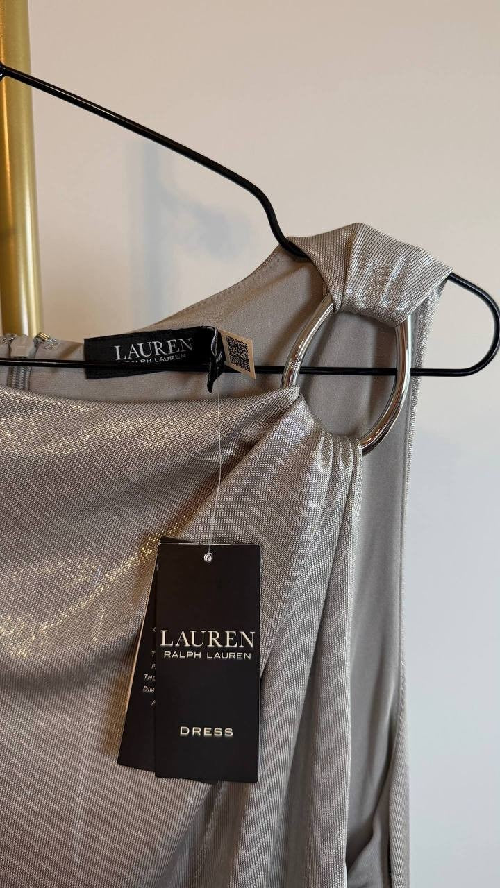 Lauren Ralph Lauren Metallic Jersey Column Gown Silver 8 NWT $265