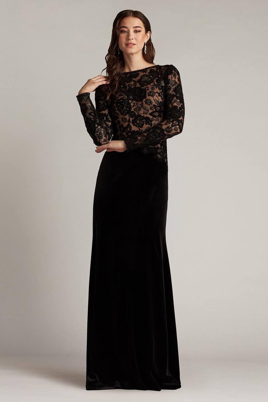 Tadashi Shoji Forena Embroidered Crepe Gown Black/Nude 14 NWT $478