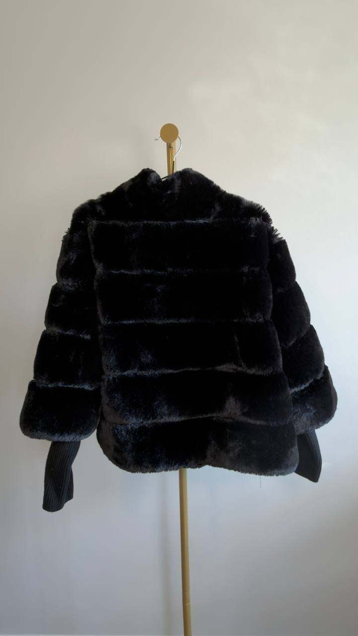 T Tahari Mock Neck Faux‑Fur Jacket Black XL NWT $188