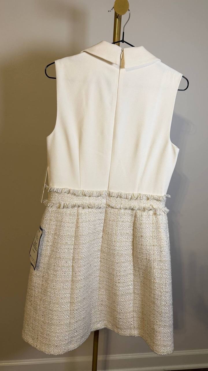 Eliza J Women’s Collared Mixed‑Media Sleeveless Dress White Ivory 6 $158 NWT
