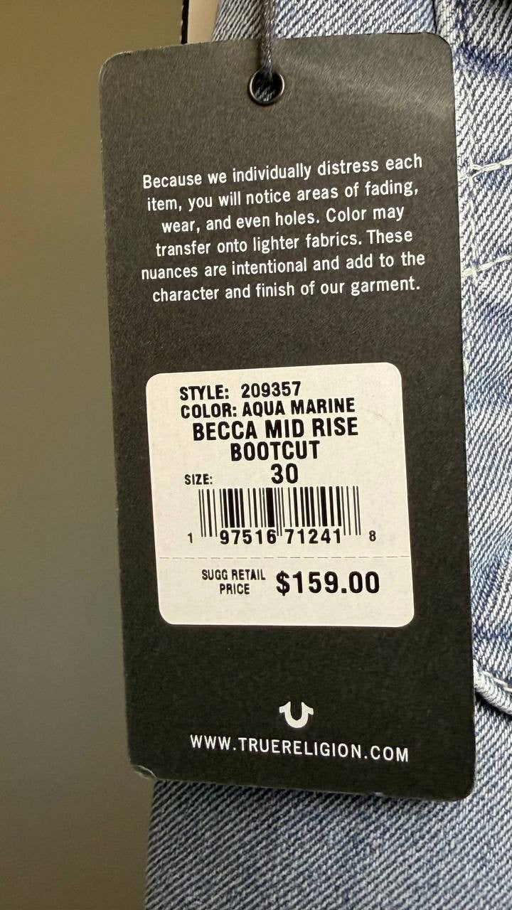 True Religion Becca Bootcut Jeans Blue 30 NWT $159