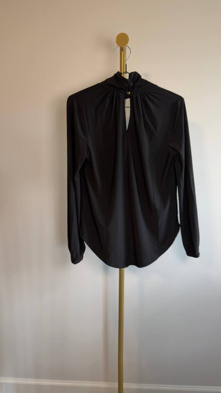 Kasper Twisted Mock Neck Long‑Sleeve Top Black XS NWT $69