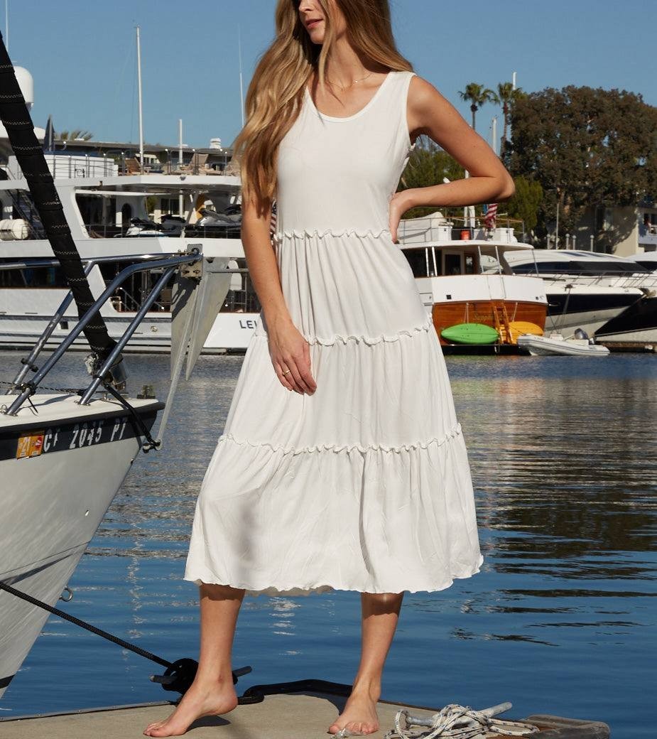 White Mark Scoop Neck Sleeveless Tiered Midi Dress White L NWT $68