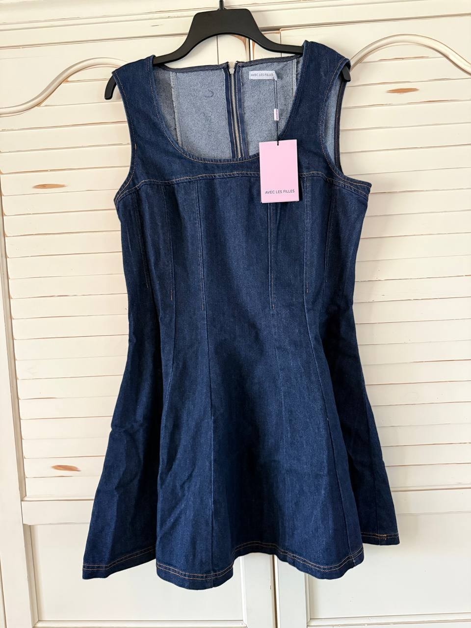 Avec Les Filles Sleeveless Paneled Denim Mini Dress Royal Rinse Size 16 NWT $139