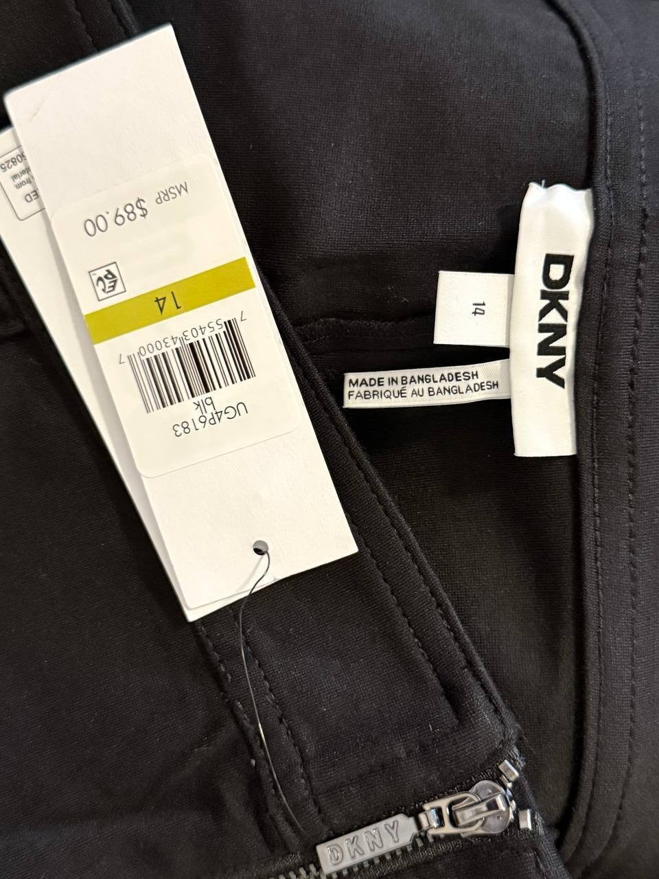 DKNY High Rise Black Front Seamed Side Zip Wide Leg Trousers Size 14 NWT