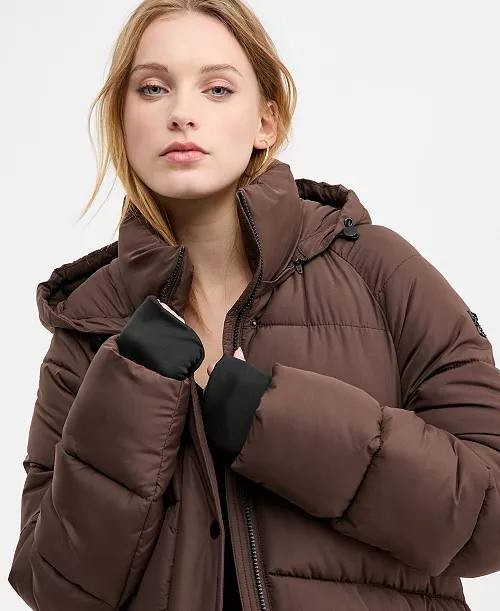 BCBG Hooded Water-Resistant Maxi Puffer Coat Chocolate Size XL NWT $350