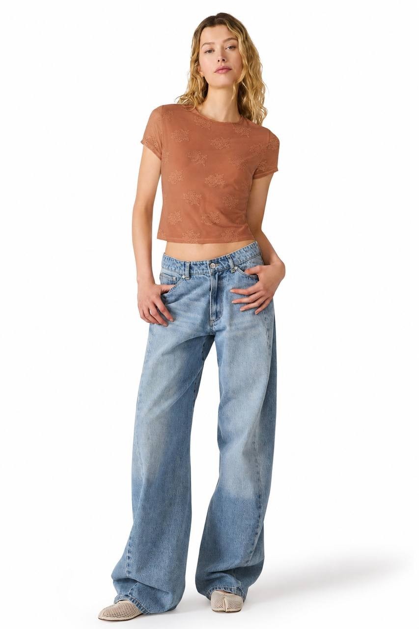 Steve Madden Peyton Mesh & Lace Top Brown M NWT $59