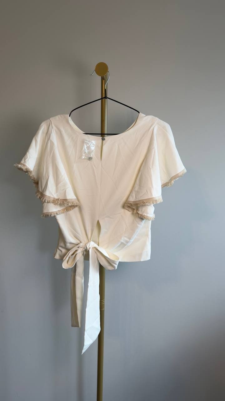 Rivir Woven Short Sleeve Ruffle Top Cream M NWOT $65