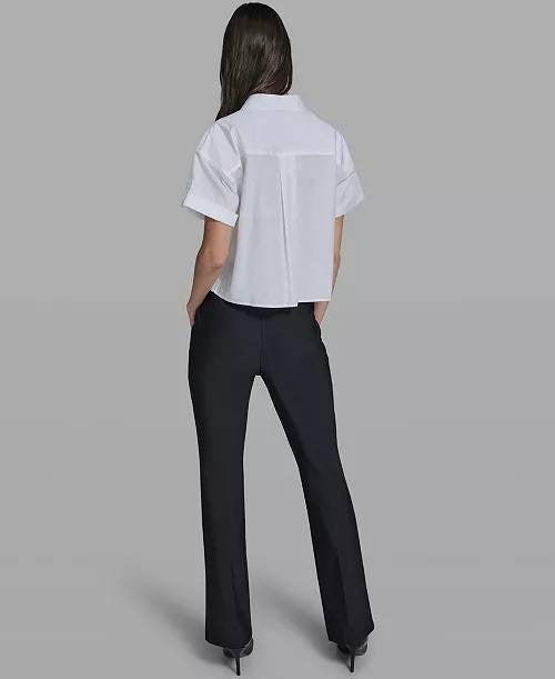 Karl Lagerfeld Paris Cropped City Scene Collared Top White S NWT $109