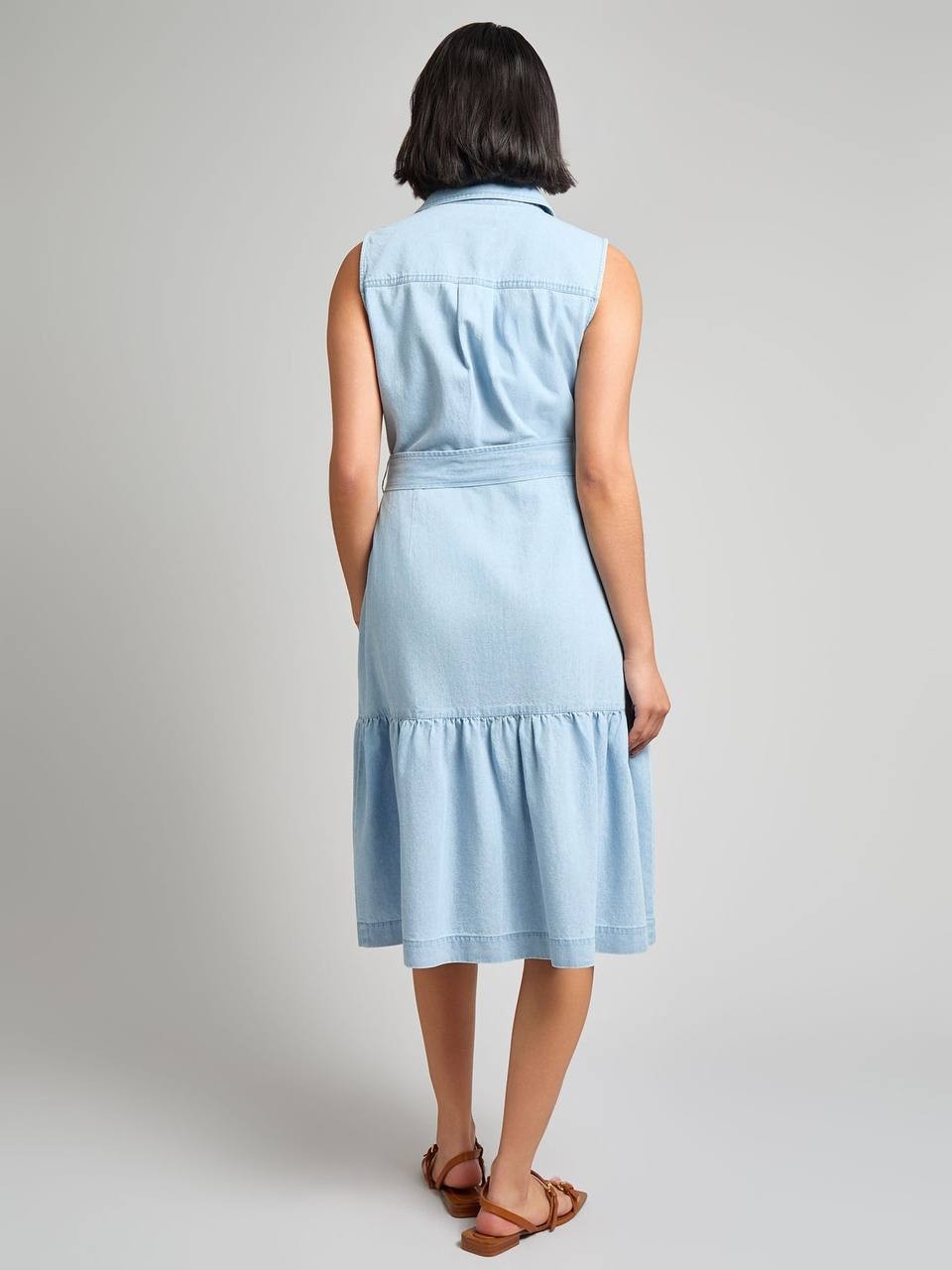 Jones New York Petite Sleeveless Belted Chambray Dress Blue PS NWT $119.50