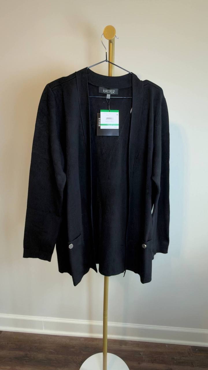 Kasper Open‑Front Long‑Sleeve Cardigan Black L NWT $99