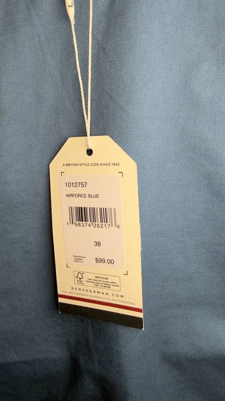 Ben Sherman Signature Chino Shorts Airforce Blue 38 NWT $99