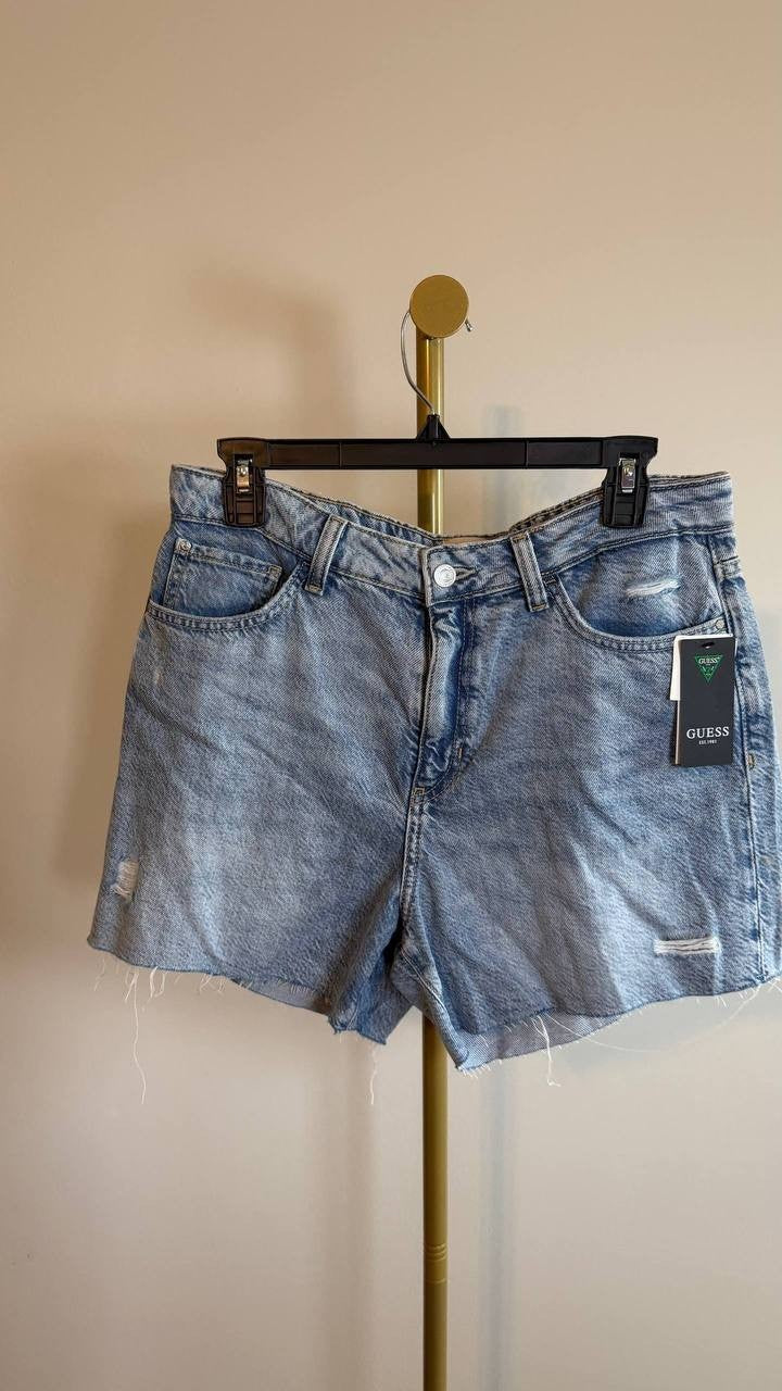 Guess Eco Featherweight Relaxed Midi Denim Shorts Blue Maiorca Size 30 NWT $89