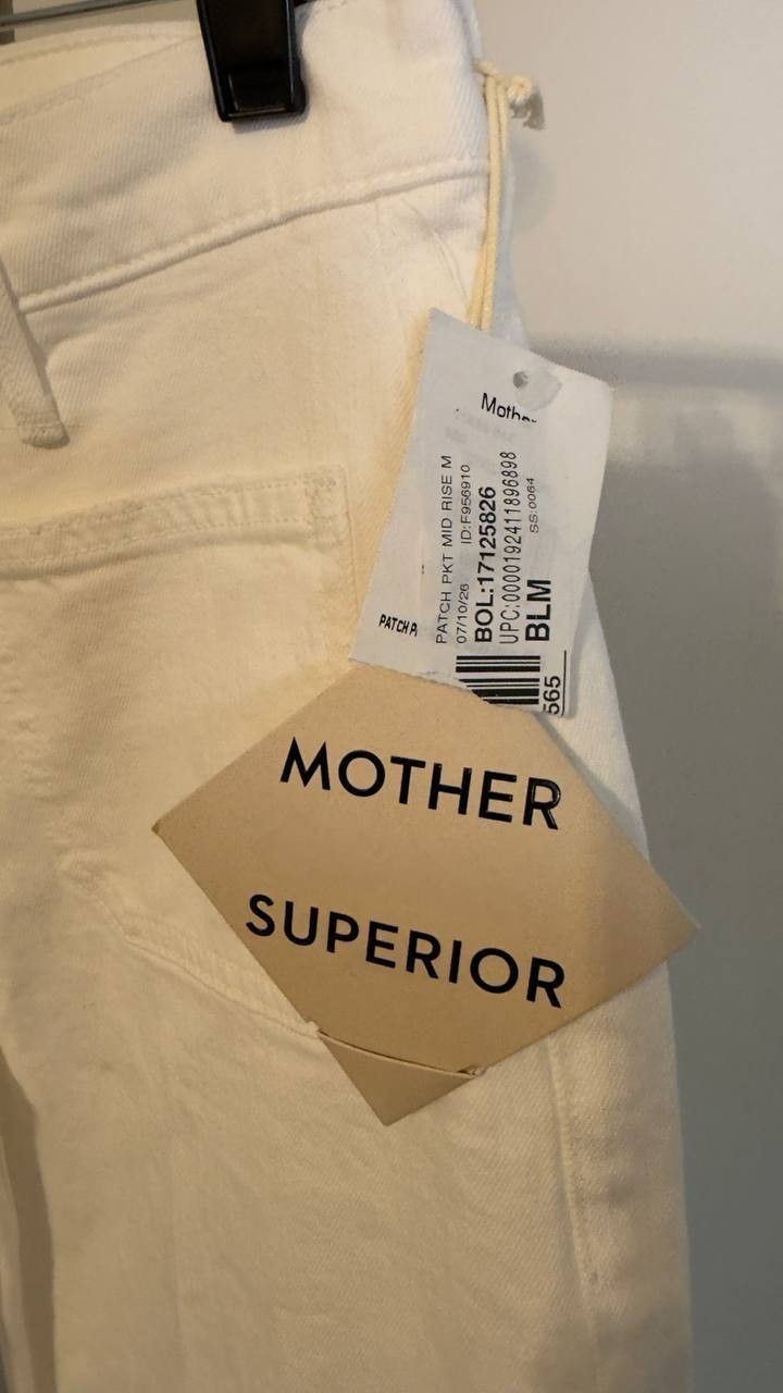 Mother The Hustler Patch Pocket High‑Rise Ankle Fray Jeans White 26 NWT $268