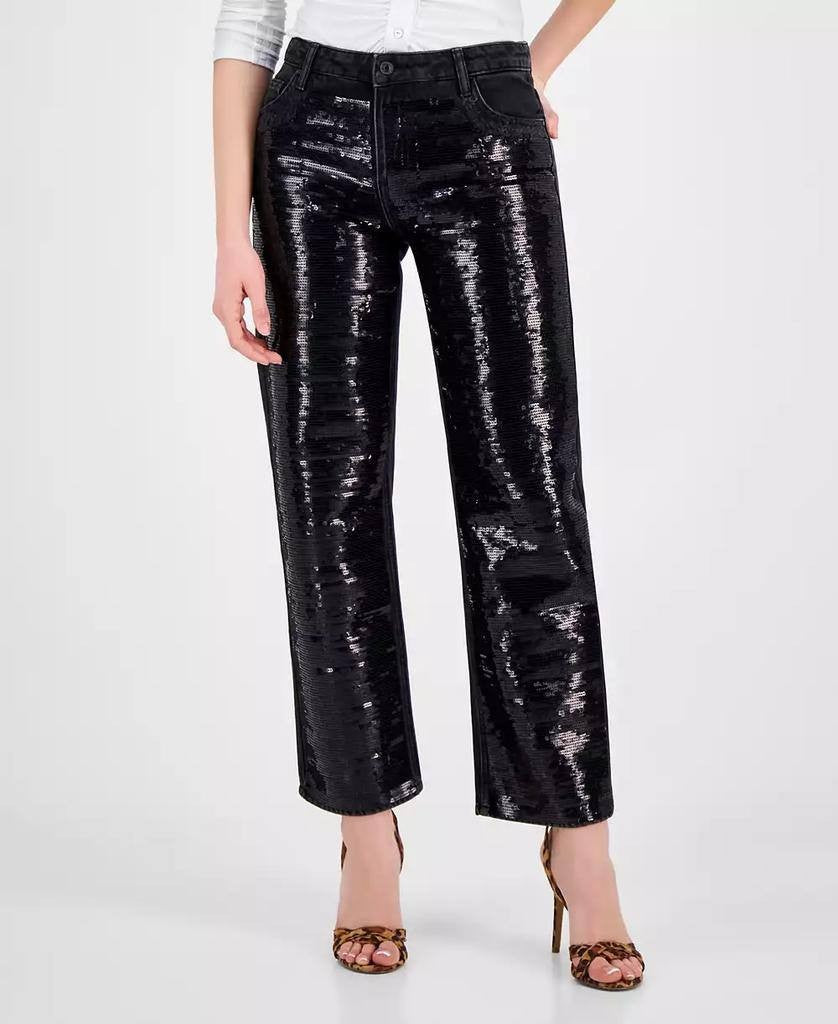 Guess Jill Sequin‑Front Boyfriend Jeans Black 24 NWT $248