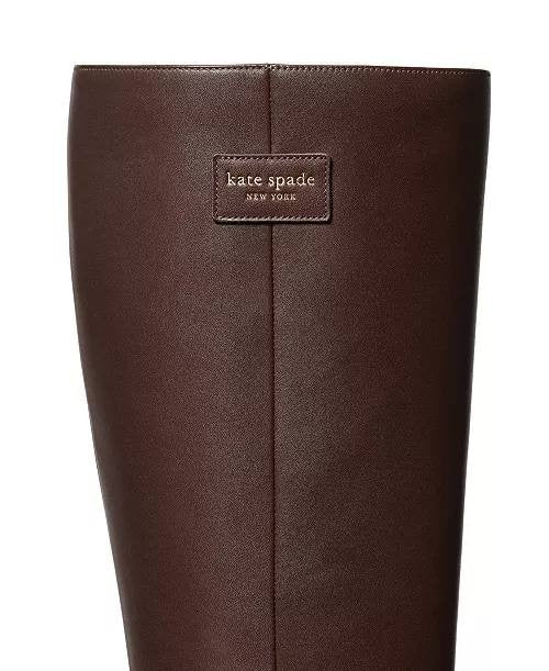 Kate Spade Aimee Tall Leather Boots Brown 6.5B Block Heel NWB $348