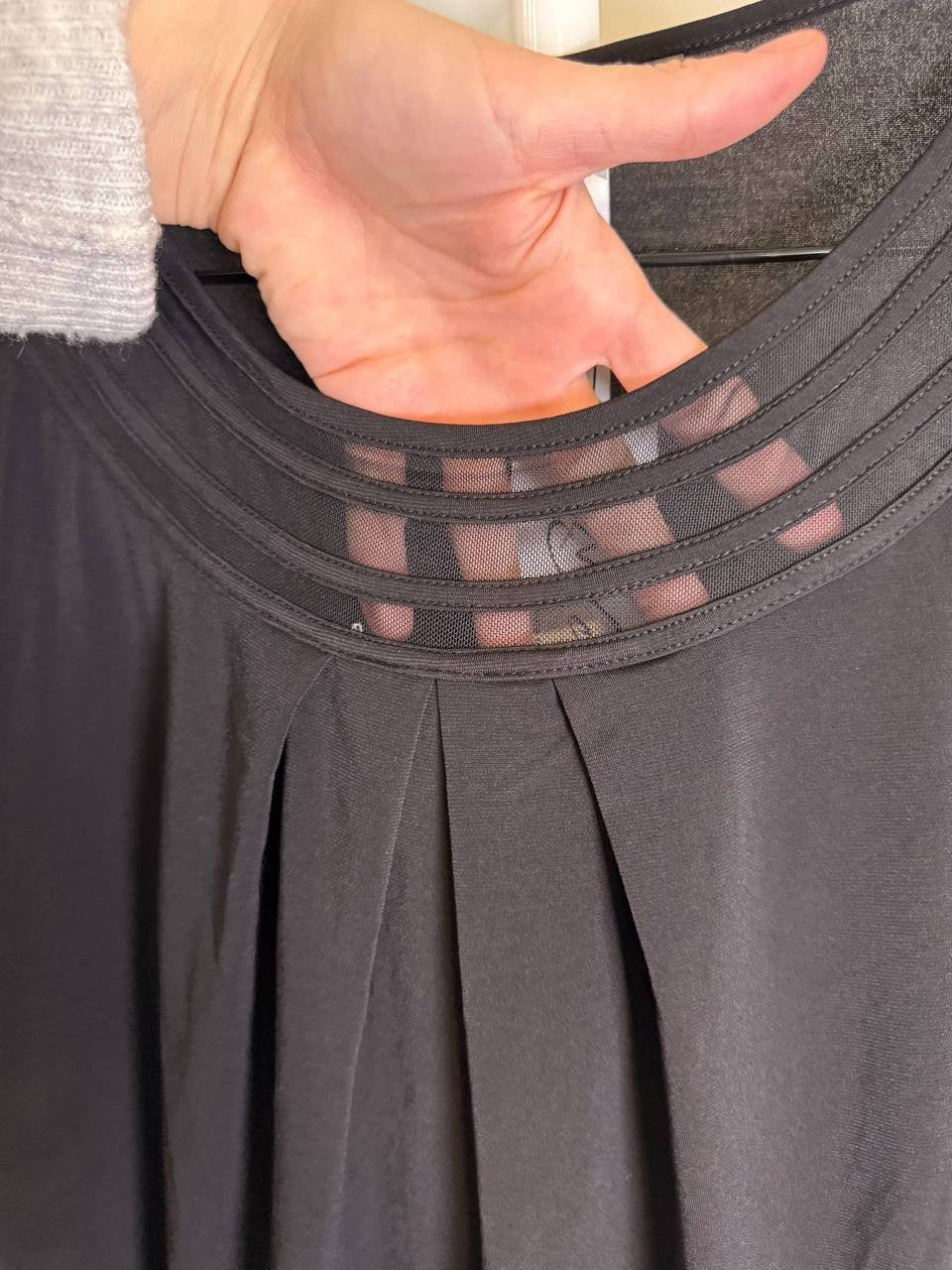 NY Collection Petite Short Puff‑Sleeve Mesh Inset Top – Black – Size PXL – NWT