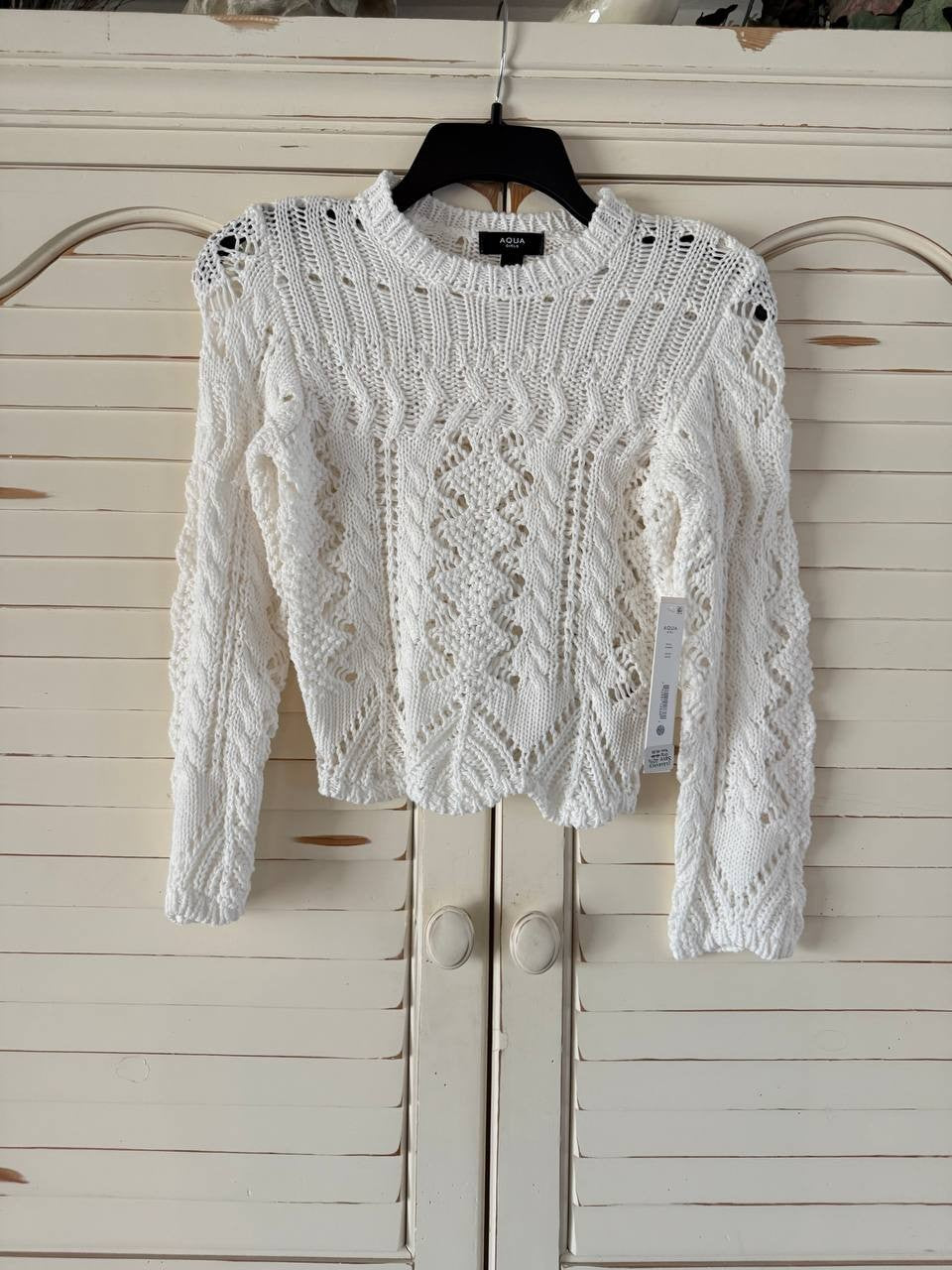 AQUA Girls  Cotton Crocheted Sweater Big Kid Size M NWT $68