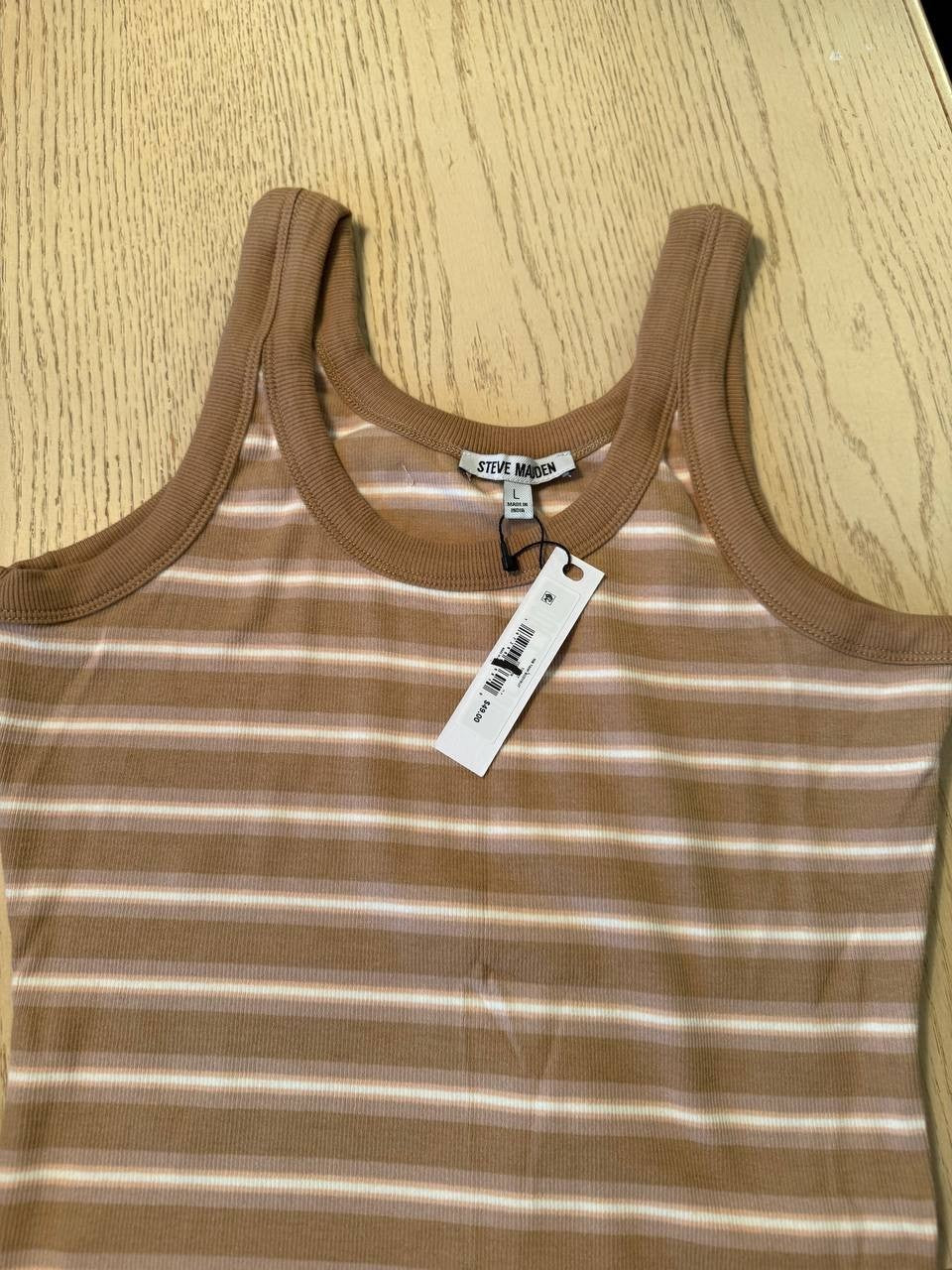 Steve Madden Striped Tank Top Beige Cropped Sleeveless Women's M Casual