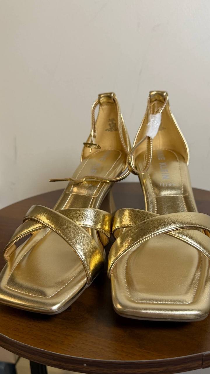 Anne Klein Gold Man‑Made Ankle Strap Dress Sandals 7M New in Box $79