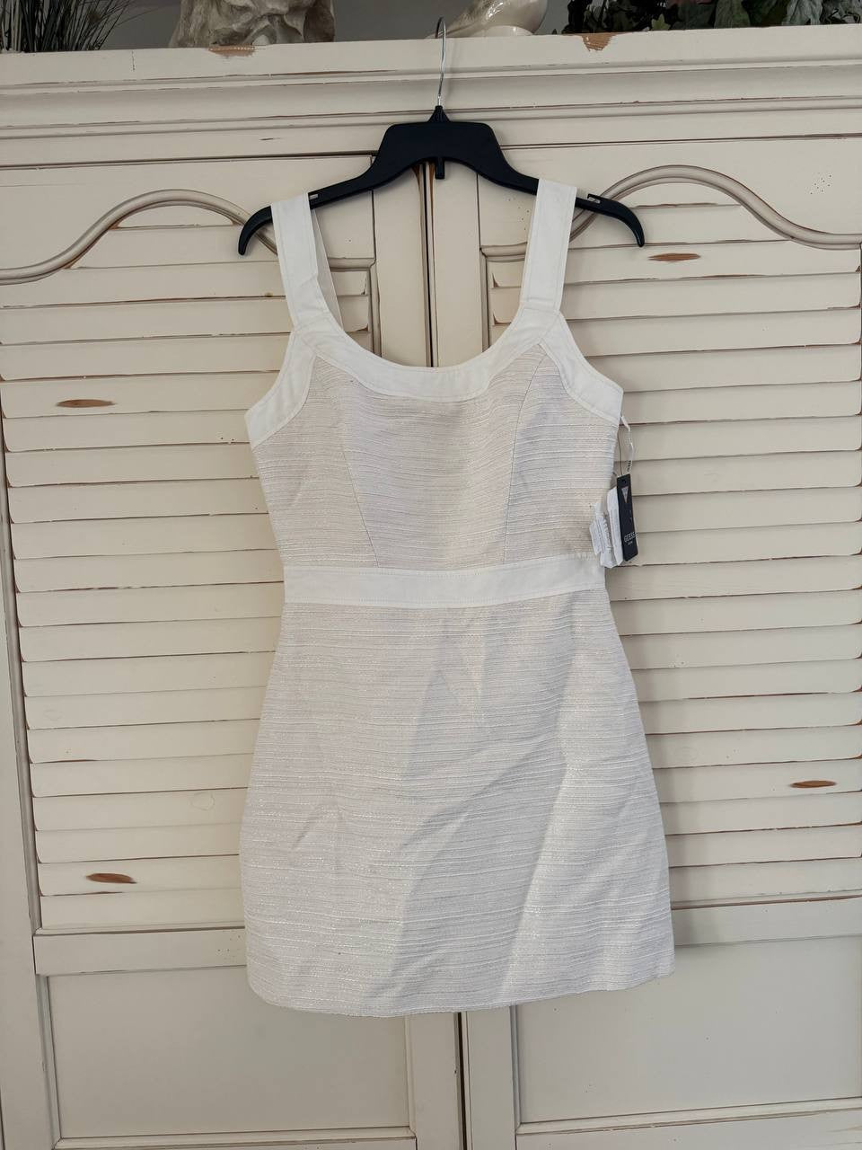 GUESS USA Tweed Dress Off-White Square Neck Sleeveless Zip Size S