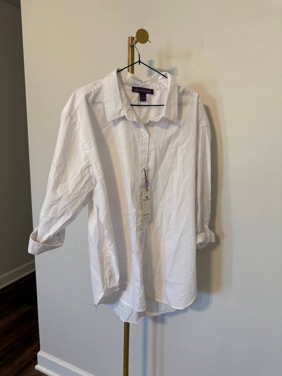 Gloria Vanderbilt Amanda Metallic Button‑Down Shirt White size1X NWT msrp$48